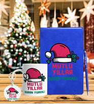 Yılbaşı İçin Kişiye Özel Tasarım Defter Kalem Kupa & Süblimasyon Anahtarlık Hediye Seti