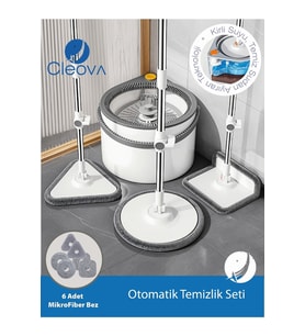 Çevre Dostu Otomatik 360° Döner Mop ve Temizlik Seti, 3 Başlıklı Paspas