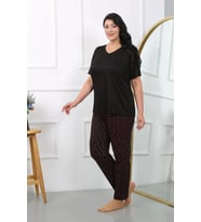 Giyim Kadın Büyük Beden Kısa Kol Penye Pijama Takımı Siyah