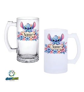 Kişiye Özel Stitch Kulplu Bira Bardağı Buzlu veya Şeffaf Seçenekli 0320