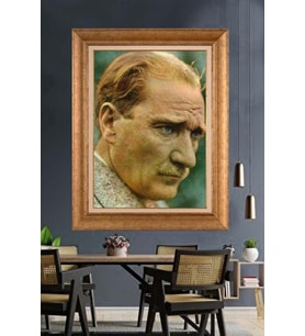 Altın Varaklı Çerçeveli Paspartulu Atatürk Tablo DC1175 (Gold)