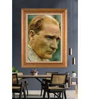 Altın Varaklı Çerçeveli Paspartulu Atatürk Tablo DC1175 (Gold)