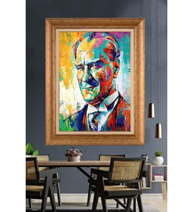 Altın Varaklı Çerçeveli Paspartulu Atatürk Tablo nh275 (Gold)