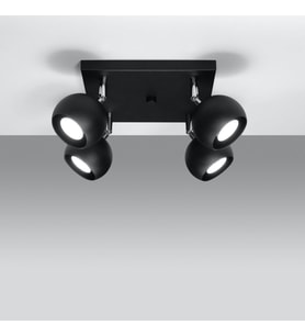 Rsylight Retro Siyah Kare 180 Derece Hareketli Modern Spor 4 Lü Led Spot Avize Beyaz Ampullü