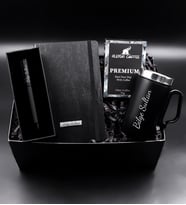 Kişiye Özel 280 ML Kulplu Siyah Çelik Termos & Alerya Premium Filtre Kahve & Siyah Defter & Siyah Mat Roller Kalem Hediye Seti