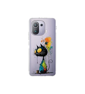 Xiaomi Mi 11 Pro ile Uyumlu Splash Kedi Tasarımlı Şeffaf Silikon Kılıf