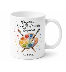 Boya Fırçası Palet Çizimli Hayatını Kendi Boyayan Ressam Kupa Bardak Hediye