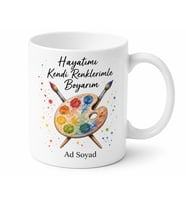 Boya Fırçası Palet Çizimli Hayatını Kendi Boyayan Ressam Kupa Bardak Hediye
