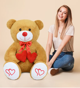 Harika Peluş Çift Kalp Tutan Peluş Ayıcık 130 Cm (Kahverengi)