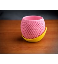 3D Baskı Küre Saksı - Kafes Dokulu İki Parçalı Dekoratif Saksı - Pembe-Sarı