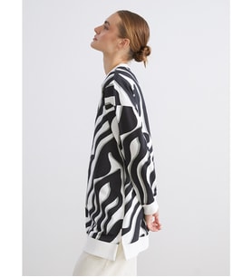 LCW Modest Siyah Bisiklet Yaka Desenli Kadın Sweatshirt Tunik