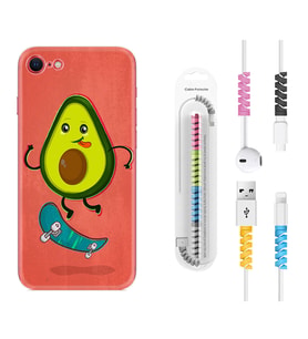 Apple iPhone 5 6 7 8 Plus Se XR Kılıf Kablo Koruma Spiral Silikon Avokado Skate 1741