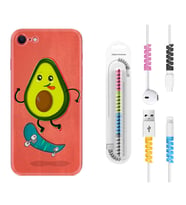 Apple iPhone 5 6 7 8 Plus Se XR Kılıf Kablo Koruma Spiral Silikon Avokado Skate 1741