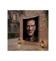 Mavi Gözlü Atatürk Yakın Çekim Portre poster Bayrak Raşel Kumaş 100x150 cm ATA67