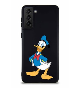 Samsung Galaxy S21 Plus Soft Premier Kapak Donald Duck-C Tasarımlı Silikon Kılıf - Siyah (Şeffaf)