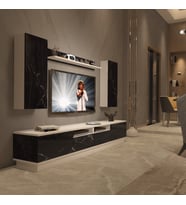Decoraktiv Trendstyle 5220DS Mdf Tv Ünitesi Tv Sehpası - Beyaz Siyah Mermer (Beyaz - Siyah Mermer)