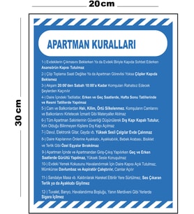 Metal Apartman Kuralları 20cm x 30cm A4 Büyüklüğünde Uyarı Levhası Yönlendirme Tabelası