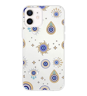 PrintiFy Apple  iPhone 12 ile Uyumlu 1mm Slim Fit Nazar Boncuğu 5 Baskılı Şeffaf  Kılıf