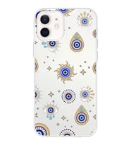 PrintiFy Apple  iPhone 12 ile Uyumlu 1mm Slim Fit Nazar Boncuğu 5 Baskılı Şeffaf  Kılıf