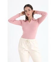 Uzun Kol Polo Yaka Triko - Pudra