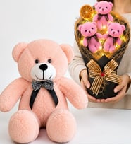 LED Işıklı Pembe Peluş Ayıcık Buketi ve 50 cm Pembe Peluş Ayıcık Hediye Seti