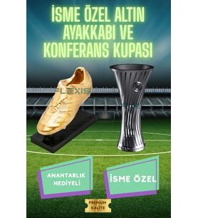 Konferans Ligİ & Altın Ayakkabı 3D Maket Seti (15 cm) + Şampiyonlar Ligi Logolu Anahtarlık Hediye
