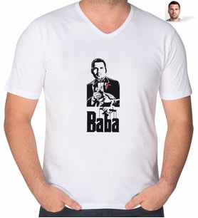 BK Gift Kişiye Özel Godfather Silüet Tasarımlı V Yaka Tişört-2 (Beyaz)