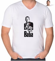 BK Gift Kişiye Özel Godfather Silüet Tasarımlı V Yaka Tişört-2 (Beyaz)