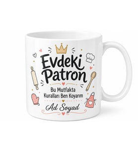 İsme Özel Evdeki Patron Anne Yazılı Komik Kupa Bardak Hediye