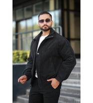 Tasarım Oversize İçi Kapitone Dolgulu Kadife Ceket (Siyah)