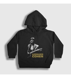 Presmono Unisex Çocuk Siyah Poster Müzik Leonard Cohen Kapüşonlu Sweatshirt 486862tt