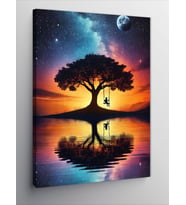 Kanvas Tablo Ayışığında Ağaç Ve Salıncak
