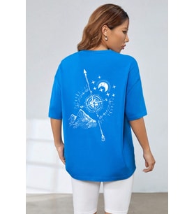 Unisex Pusula Baskılı T-shirt (Mavi)