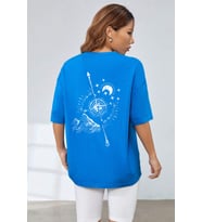 Unisex Pusula Baskılı T-shirt (Mavi)