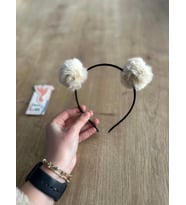 Krem Ponpon Kız Çocuk Tacı