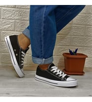 Fiyra 554 Siyah-Beyaz Kısa Unisex Sneaker Keten Spor Ayakkabı (Siyah - Beyaz)