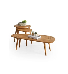 FAVdecor Sweet Masif Doğal Ahşap Orta Sehpa Ve 2'li Zigon Sehpa Set, Modern Masif Yan Ve Orta Sehpa Set (Meşe)