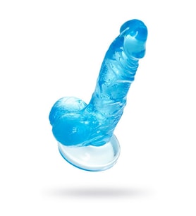 Şeffaf Mavi Testisli Vantuzlu 16cm Yumuşak Jel Dildo