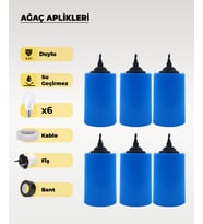 Hazır Set Kot Mavi Silindir Ağaç Feneri - 6 Adet (Gün Işığı Ampul, Kablo, Fiş ve Bant Dahil) (Siyah)