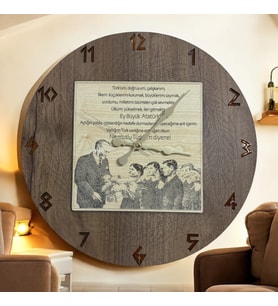 Ahşap Desen Duvar Saati - Andımız - Epoksi Reçine Kaplamalı - 40 cm (Çok Renkli)
