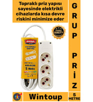 #Priz Dayanıklı Isıya Dirençli Beyaz Güvenli Uzatma Kablosu 3'lü Topraklı 5 Metre Kablolu Grup Priz