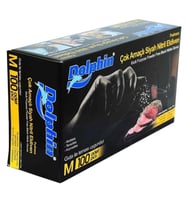 Dolphin Tek Kullanımlık Lateks Siyah Pudrasız Nitril Muayne Eldiveni Meidum Orta Boy - 100'lü Paket
