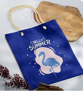 BK Gift Yaz Temalı Saks Mavi Halat Saplı Kumaş Plaj Çantası -7, Baskılı Omuz Çantası, Alışveriş Çantası, Arkadaşa Hediye, Sevgiliye Hediye