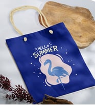 BK Gift Yaz Temalı Saks Mavi Halat Saplı Kumaş Plaj Çantası -7, Baskılı Omuz Çantası, Alışveriş Çantası, Arkadaşa Hediye, Sevgiliye Hediye