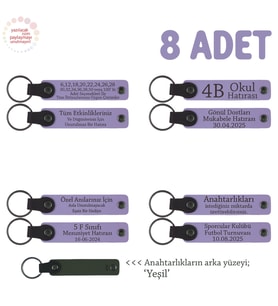 Karne Hediyesi İçin Tüm Sınıfa Özel, 8' li Set, Hediyelik Hatıra Anahtarlığı, Mor Menekşe & Yeşil