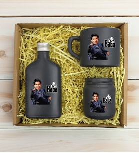 BK Gift Kişiye Özel DTF The Baba Karikatürlü Antrasit Kahve Fincanı & Kolonya & Mum Hediye Seti-1, Babaya Hediye, Babalar Günü Hediyeleri