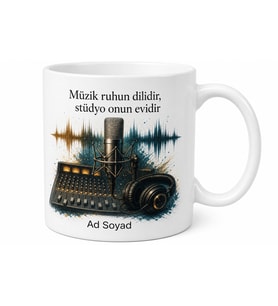 Kayıt Stüdyosu Temalı Baskılı Kupa Bardak Hediye Ses Mühendisi Müzik Prodüksiyon
