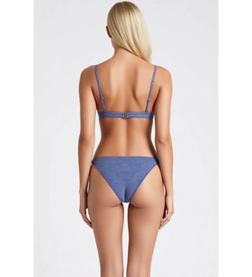 Kadın Bikini Takımı Desteksiz Üçgen Kap Ayarlanabilir Askılı Normal Bel Yan Bağlamalı Simli Örme