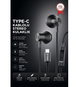 Torima Kablolu Kulaklık Type-C Girişli Kulak İçi Kulaklık TC06 Siyah