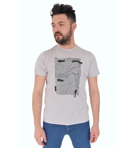 Erkek Baskılı Sıfır Yaka Tişört 2383 BGL-ST02825 (Gri)